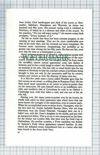 C6166) GEOFFREY FREER  Horse Racing   - 1965 Article
