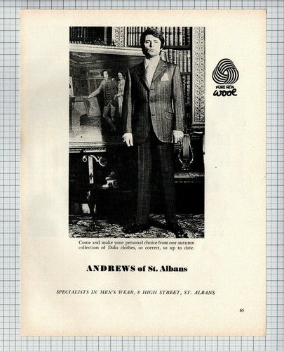 Andrews Menswear Shop St Albans Anthony Michael Andrews - 1971 Article / Adverts