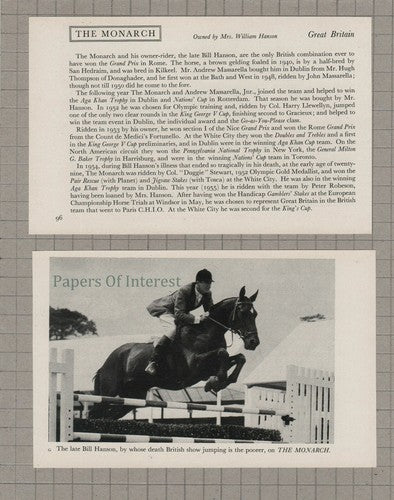 C4580) THE MONARCH Bill Hanson William Horse Jumping - 2 Part Clip  c.1955