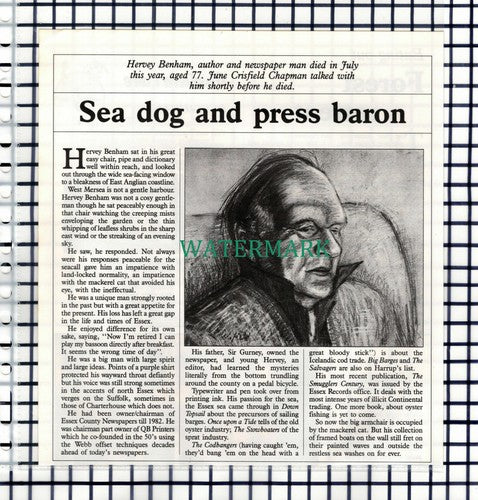 Hervey Benham Author Essex County Newspapers QB Printers - 1987 Cutting
