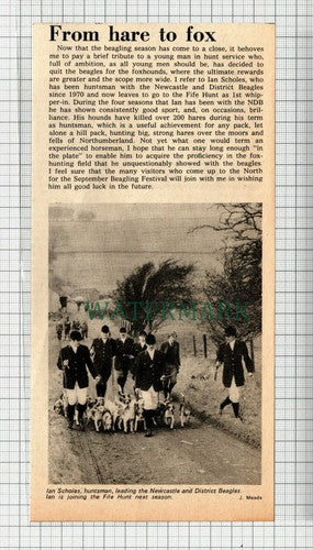 C7502) Ian Scholes Newcastle and District Beagles Fife Hunt    - 1974 Cutting