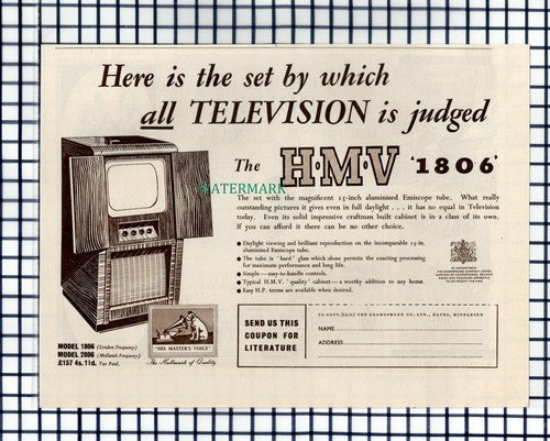 HMV 1806 Television TV ADVERT - 1950 Cutting