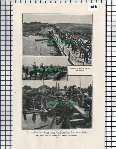 General Sakharoff Troops Russian Infantry   WW1  - 1916 Cutting/ Print