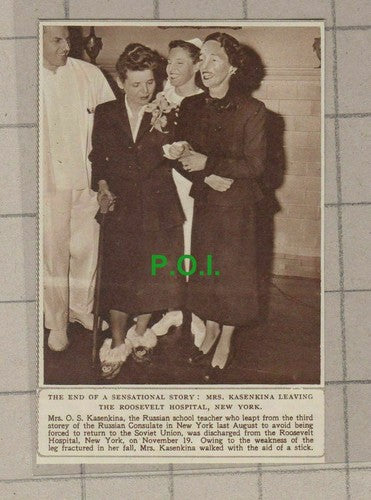 C2301) Mrs OS Kasenkina Teacher Leaving Roosevelt Hospital New York - 1948 Clip