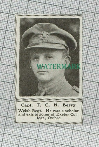 C1686) Captain TCH Berry Welsh Regiment Exeter College Oxford 1918 Clip SMALL!!