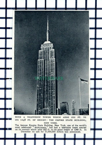 C6400) Empire State Building New York Television Tower  - 1952 Cutting