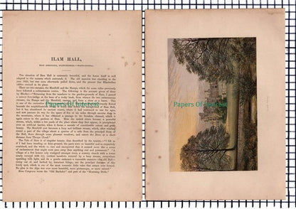 (6698) Ham Hall Staffordshire - c.1880 Print & Article  - Marks Are Present!