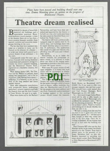 (5572) Brentwood Theatre Beginnings  Emma Manning - 1987 Article