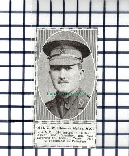 C5866) Maj C W Chester Myles RAMC Palestine World War One -1919 Clip SMALL