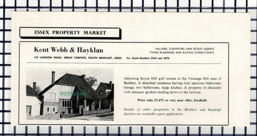 C6595) Boyce Hill Golf Vicarage Hill Benfleet House Sale Advert - 1964 Cutting