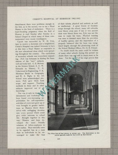 Christ's Hospital  Horsham 1902-1952  HLO Flecker -  1952 Article