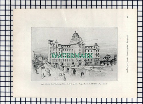 (8231) Glasgow Royal Infirmary / Drill Hall Yorkhill Woodside Halls - 1902 Print