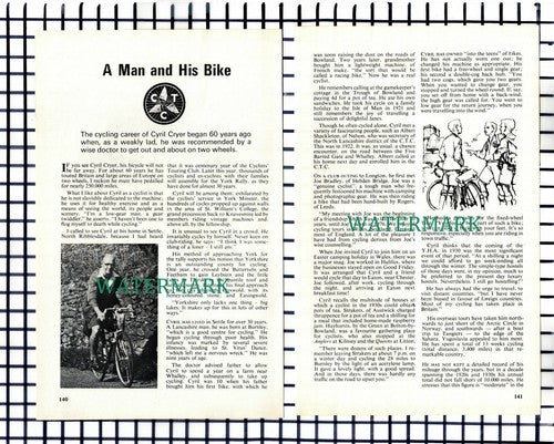 (7609) Cyril Cryer Settle  Cyclist  - 1978 Small Article
