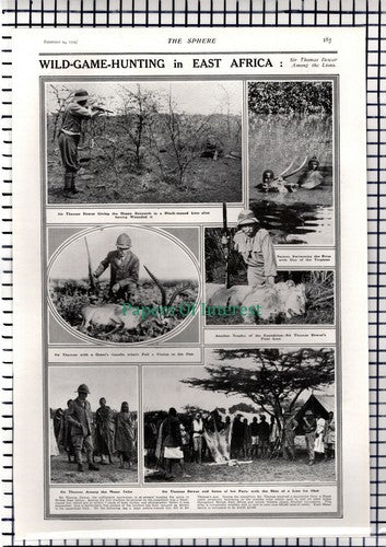 Sir Thomas Dewar Wild Game Hunting East Africa - 1914 Article / Print