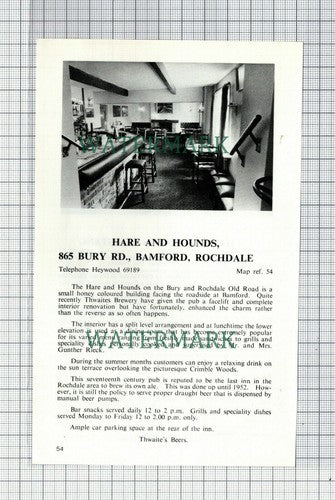 C7524) Hare And Hounds Bamford Rochdale Hamilton Arms Garstang - c.1970s Cutting