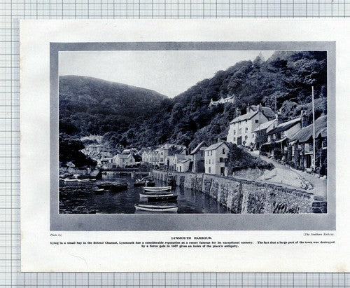 (5893) Blundell's School Tiverton  / Lynmouth Harbour  - c.1930s Book Print