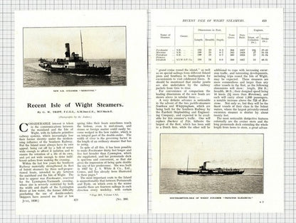 Isle Of Wight Steamers Portsdown Southern Railway - 1930 Article