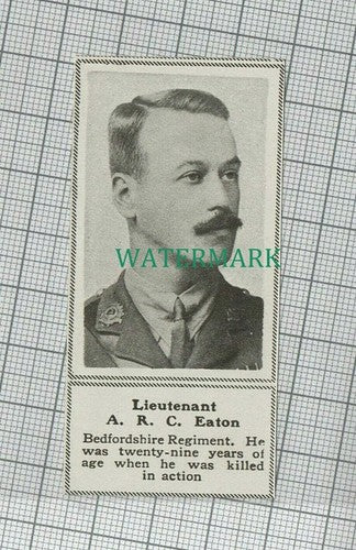 C1924) Lieut A R C Eaton Bedfordshire Reg World War One - 1918 Clip SMALL!!