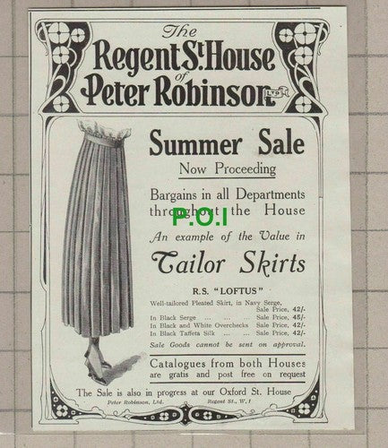 C1732) The Regent St House of Peter Robinson Ltd Sale Advert - 1918 Clip