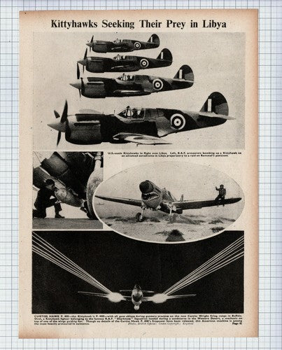 Curtis Hawk P-40  Plane Kittyhawk In Libya Sharknose  - c.1945 Cutting