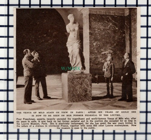 C6163) Venus Of Milo Returned After War  ~  1945 Cutting