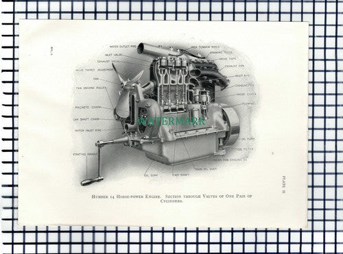 (7199) Humber Car Engine - c.1915 Print / Illustration