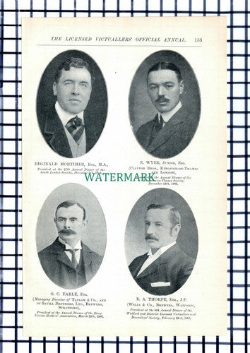 C6418) Reginald Mortimer E Wyer Clayton Earle Taplow Thorpe Wells Brewers 1906