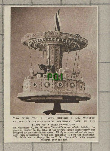 (C654) Winston Churchill 75th Birthday Cake Merry Go Round - 1949 Cutting