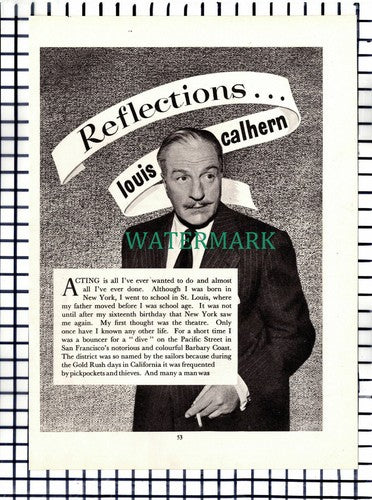 Louis Calhern Film Actor - c.1955 Article