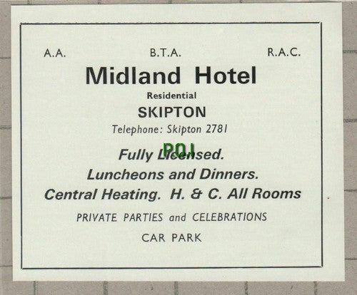 (C544) Midland Hotel Skipton   - c.1960s Advert Cutting