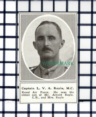 C6627) Capt LVA Royle RAF Arnold World War One WW1  - 1918 SMALL Cutting
