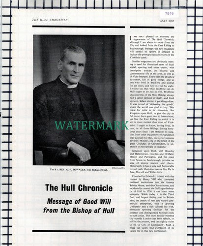 (7916) Rt Rev GF Townley Bishop Of Hull -  1965 Cutting