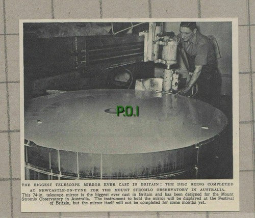 C701) Mount Stromlo Telescope Mirror Disc Australia Newcastle Upon Tyne - 1951