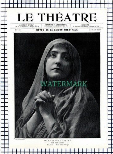 X1567) Haymarket Theatre The Blue Bird Mrs Saba Raleigh - 1910 Cutting