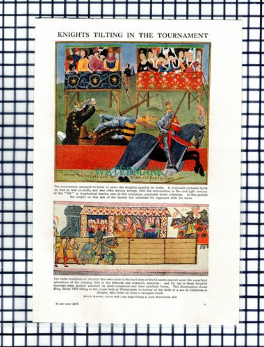 Knights Tilting Jousting Tournament  Joust  - c.1950s Cutting / Print