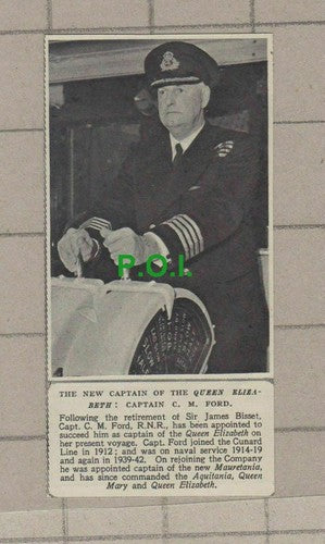 C2402) Captain C M Ford Queen Elizabeth Ship - 1947 Clip