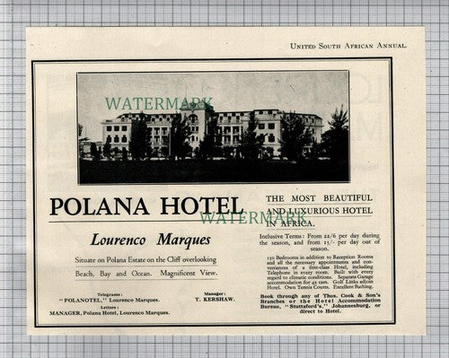 POLANA Hotel Lourenco Marques South Africa Advert - 1932 Cutting