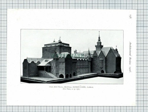 BUCKEBERG Town Hall Theatre  Alfred Sasse - 1906 Print (3 Sides)