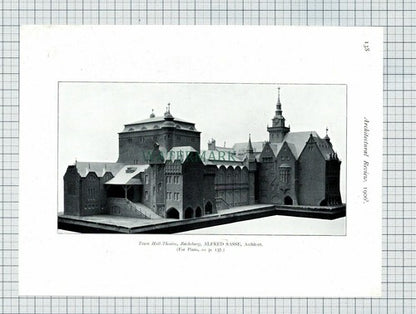 BUCKEBERG Town Hall Theatre  Alfred Sasse - 1906 Print (3 Sides)
