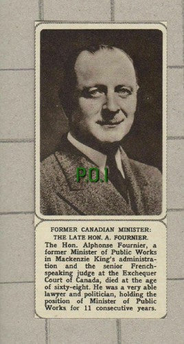 The Hon Alphonse Fournier Mackenzie King Canada Obituary -  1961 SMALL Clipping