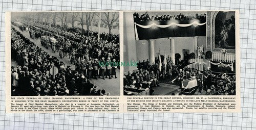 C703) Field Marshal Mannerheim Helsinki Funeral K A Fagerholm - 1951