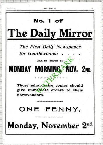 Daily Mirror Newspaper Launch Advert - 1903 News Page / Print
