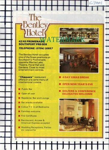 C7001) The Bentley Hotel Southport Metropole Portland St Rogers - 1986 Advert