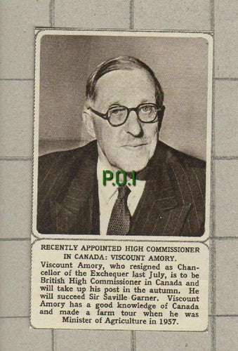 C1499) Viscount Amery High Commissioner Canada - 1961 Clip SMALL!