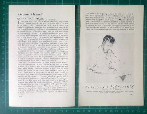 Thomas Hennell Artist Writer - 1950s SMALL Article / Print