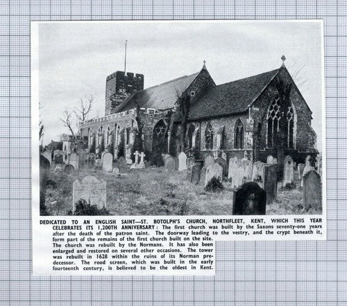 (5229) St Botolph's Church Northfleet Kent -   1951 Cutting
