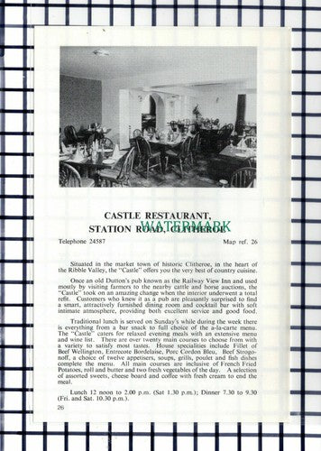 C6451) Castle Restaurant Clitheroe / Calf's Head Hotel Worston Davis -  Cutting