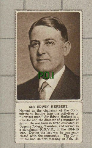 C315) Sir Edwin Herbert Solicitor Queen's College Taunton - 1949 SMALL Cutting