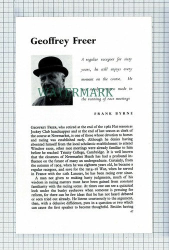 C6166) GEOFFREY FREER  Horse Racing   - 1965 Article