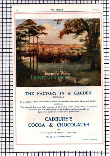 CADBURY Cadbury's Chocolate Bournville Works  Advert - 1919 Cutting / Print